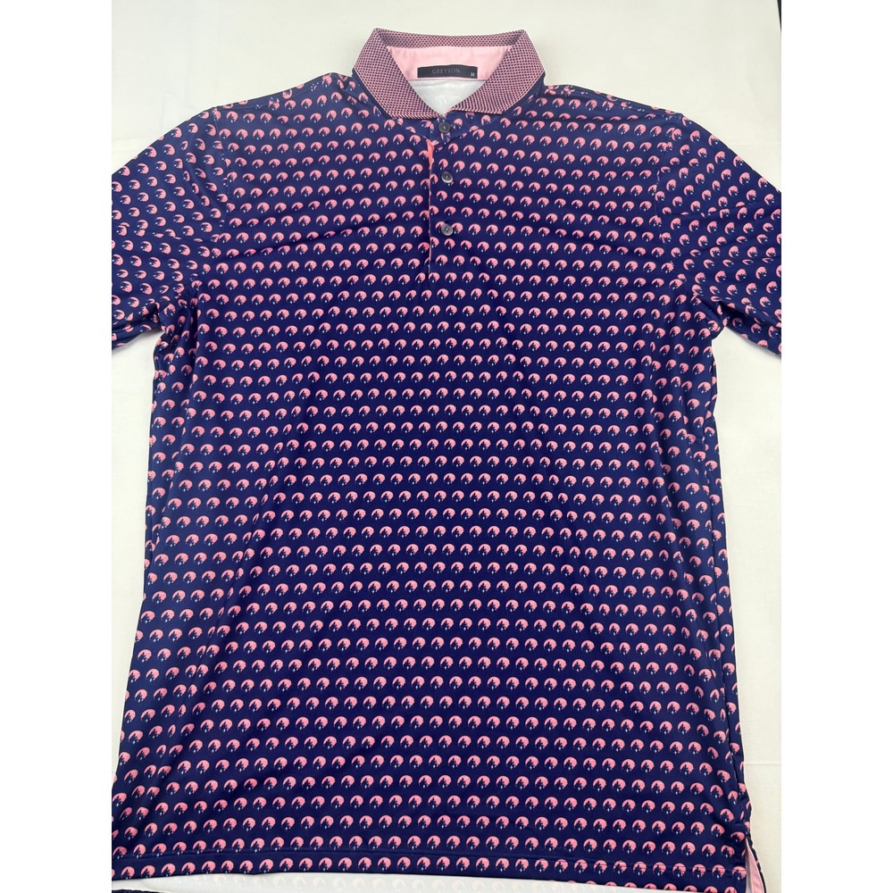 Greyson Polo Shirt M Navy Wolf All Over Pink Cherry Hills Country Club Golf